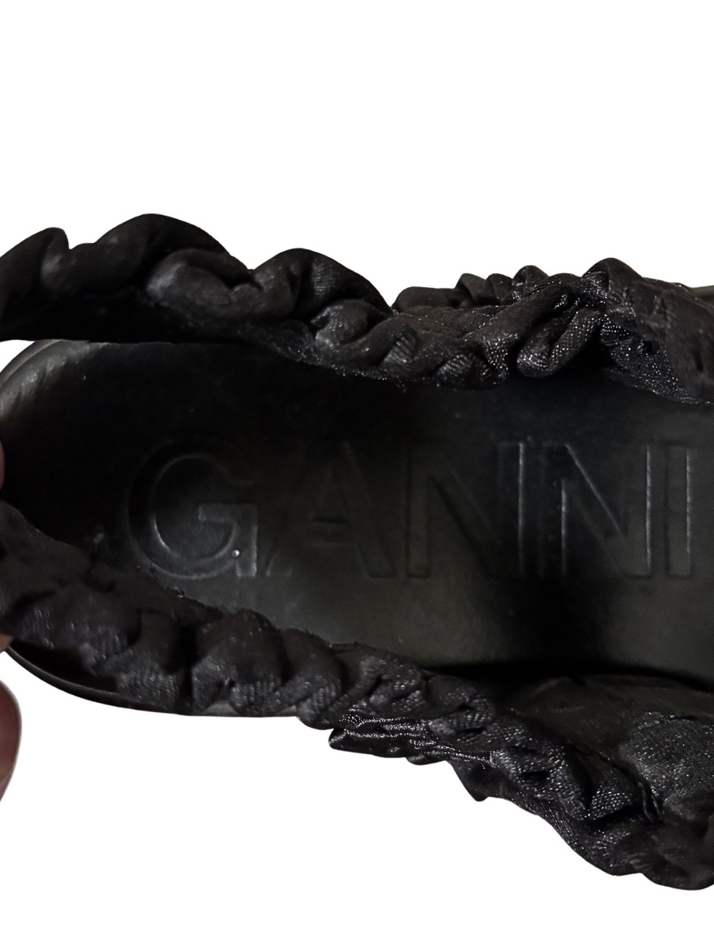 GANNI Black Smocked Satin Flatform Slingback Platform Sandals EU 38 US 8 - Picture 4 of 6